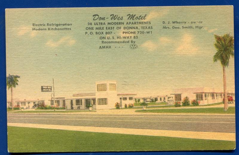 Don Wes Motel Donna Texas Highway 83 linen postcard #2