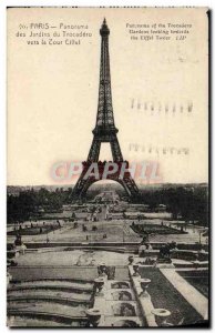 Old Postcard Panorama of Paris Trocadero Gardens From Eiffel Tower Elephant