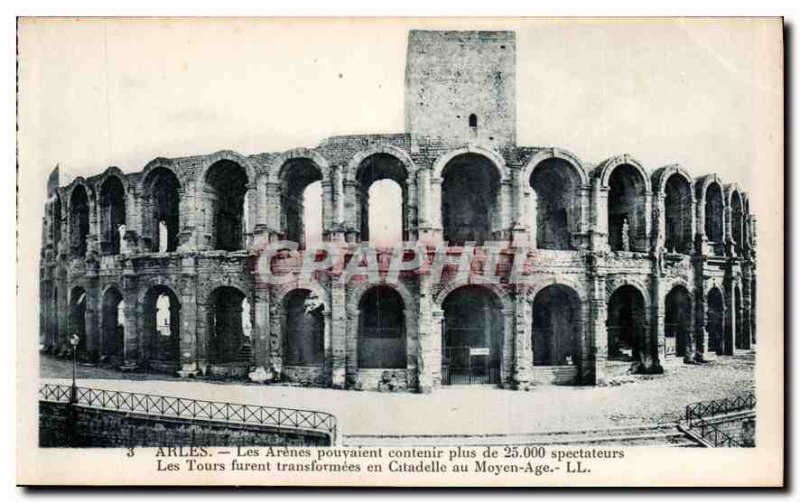 Postcard Ancient Arles Arenes Tours were transformed into Citadel in the Midd...