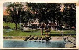 Vtg Bolton New York NY The Algonquin Hotel from Wharf Lake George 1920s Postcard