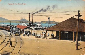 Newport Vermont birds-eye view Union Depot antique pc DD3188