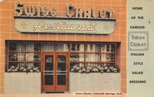 Colorado Springs  Colorado Swiss Chalet Restaurant, Color Linen Postcard U10847