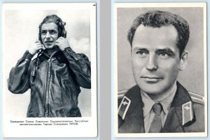 2 Postcards GHERMAN STEPANOVICH TITOV Soviet Cosmonaut Russian 1960s ~ 4x6