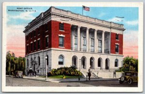 Washington North Carolina 1936 Postcard Post Office Flag Cars Street View