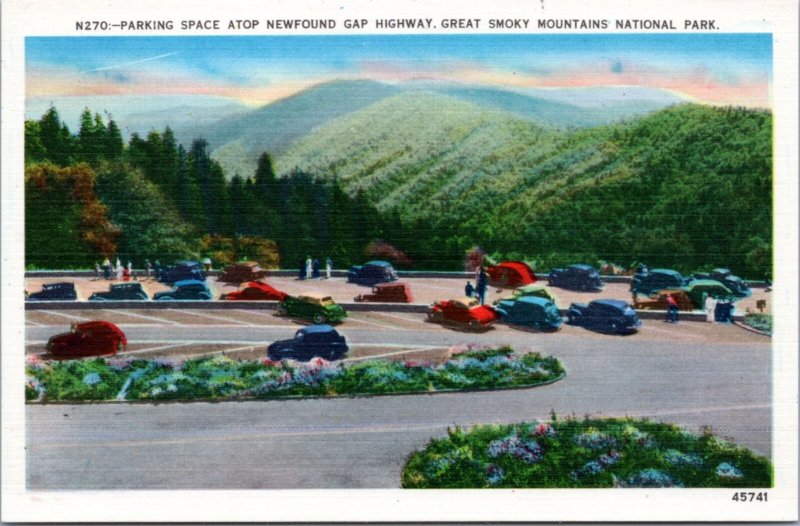 Postcard TN Great Smoky Mountain Natl Pk - Parking Newfound Gap Highway