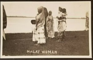 Mint Singapore Malay Women Children Near Water Real Photograph Picture Postcard
