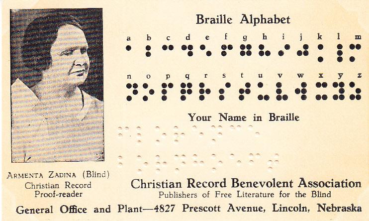 Braille Card Christian Record Benevolent Assoc,