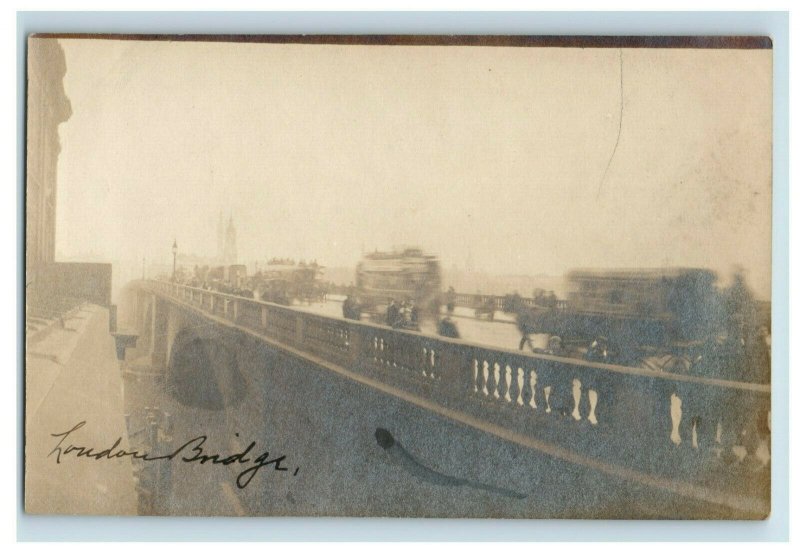 1908 RPPC Rush Hour on London Bridge Unique View Real Photo Postcard F1 