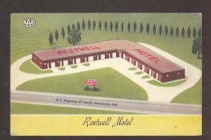 VINCENNES INDIANA RESTWELL MOTEL VINTAGE LINEN ADVERTISING POSTCARD