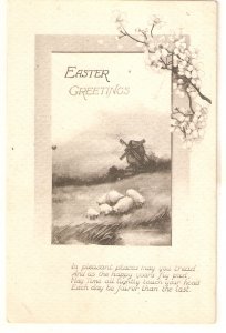Sheeps pasturing. Windmill. Easter Message  Tuck Easter Greetings PC # 960