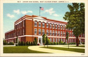 Vtg Sumter South Carolina SC Junior High School 1930s Linen View Postcard