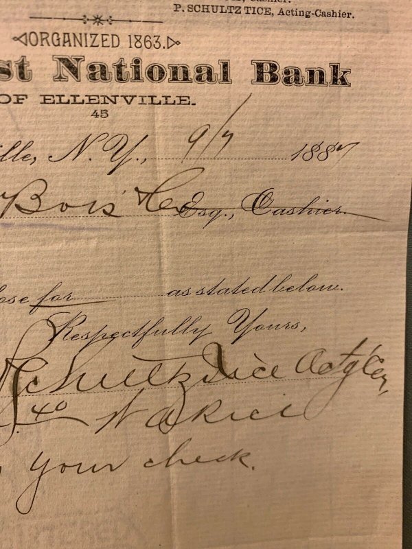 1887 The First National Bank of Ellenville NY New York Letterhead
