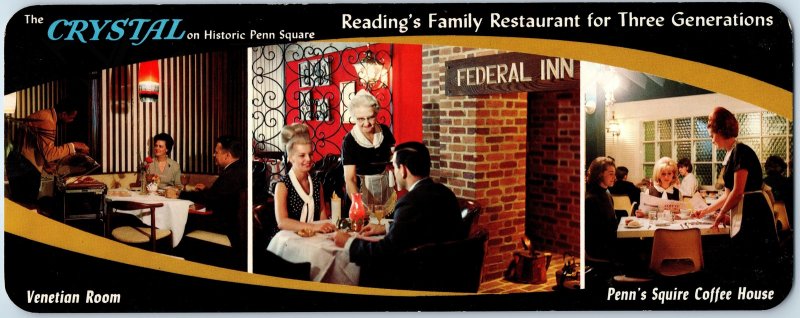 c1970s Reading, PA Penn Square Crystal Restaurant Oversized Postcard Mantis 3S