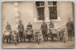 RPPC  WW1  US Army Soldiers  Indian Motorcycles Sidecars  Postcard