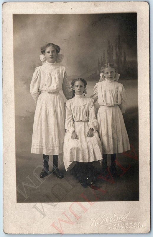 c1910s Chicago Cute Little Girls RPPC White Young Ladies Real Photo PC Smit A171