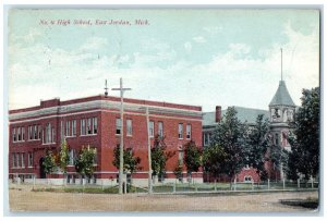 1912 High School Exterior Bell Tower East Jordan Michigan Posted Trees Postcard