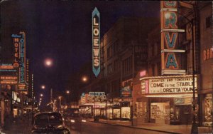 Norfolk Virginia VA Loew's Theatre Neon Signs Night Street Scene Vintage PC