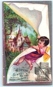 c1880s Household Sewing Machine Trade Card Cherub Cupid Curtain Fantasy Home