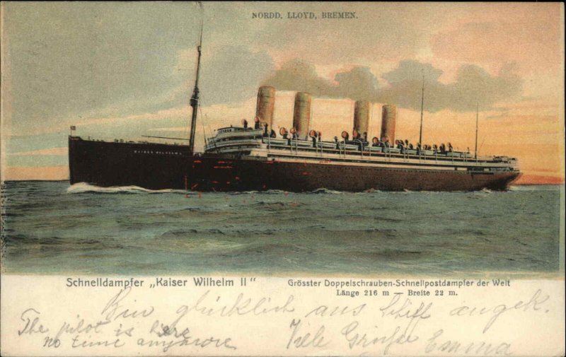 Nordd Lloyd Bremen Steamer Kaiser Wilhelm II c1905 Private Mailing Card PC