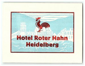 Hotel Roter Hahn Heidelberg Germany Luggage Label Vtg Sticker Stamp Poster 