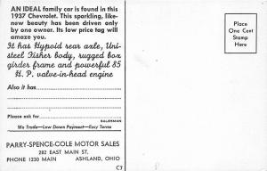 Ashland OH Parry-Spence-Cole Motor Sales 1937 Chevrolet Postcard