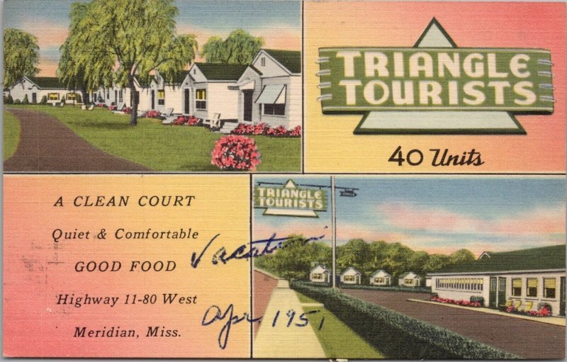 Triangle Tourist Court Meridian Mississippi Postcard PC494