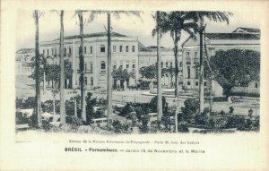 Brazil Pernambuco Jardin 15 de Novembro and the Town Hall Vintage Postcard 08.28