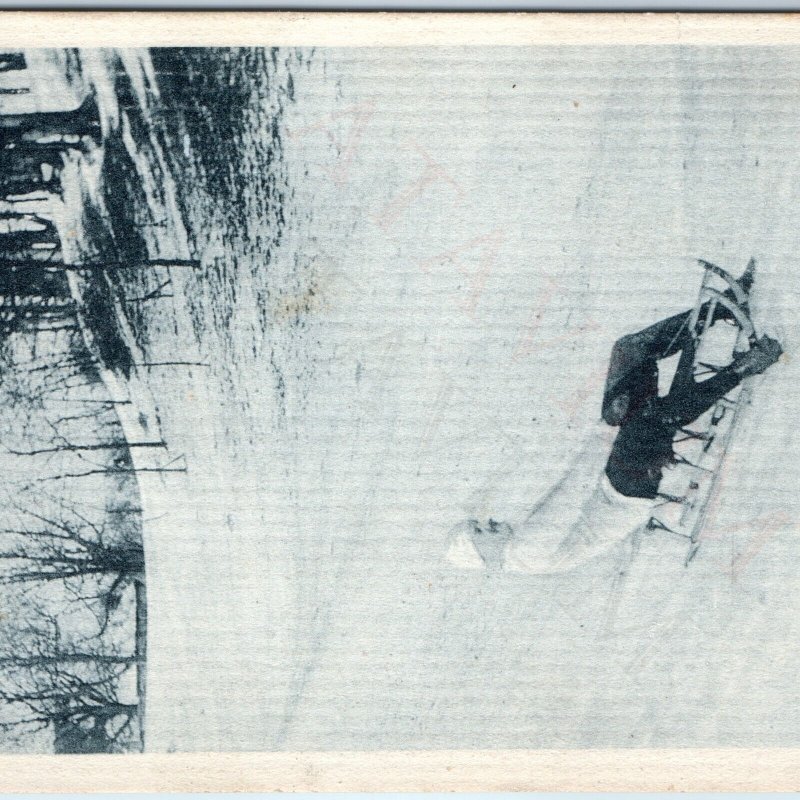 c1910s Kiel, Germany Toboggan Man Sledding Snow PC Krusenkoppel Park Crull A192