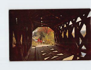 Postcard Walking through a Covered Bridge, New England