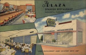 Sarasota FL Plaza Spanish Restaurant LINEN Postcard