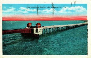 Lake Pontchartrain Bridge New Orleans Louisiana LA Linen Postcard E11 