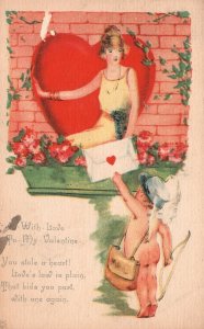 Vintage Postcard 1924 To My Valentine Little Cupid Sending Letters Valentine's