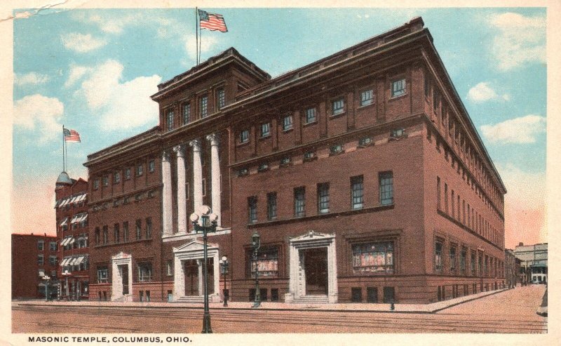 Vintage Postcard 1920's Masonic Temple Historic Building Landmark Columbus Ohio