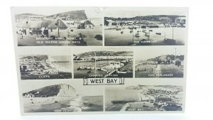 West Bay Devon UK Vintage MV Postcard 1950s Camping Ground Bridport Arms Hotel