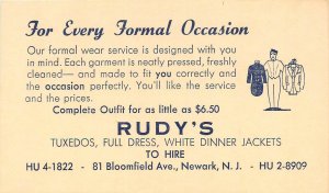 Postcard New Jersey Newark Rudy's Tuxedo rental advertising undivided NJ24-2605