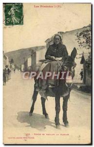 Old Postcard Folklore Pyrenees Female going to walk Donkey Mule TOP