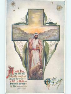 Divided-Back Easter SHEPHERD CARRIES BABY LAMB BESIDE THE SHEEP ho3779