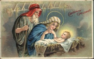 Christmas Mary Joseph Baby Jesus Nativity Int'l Art c1910 Vintage Postcard