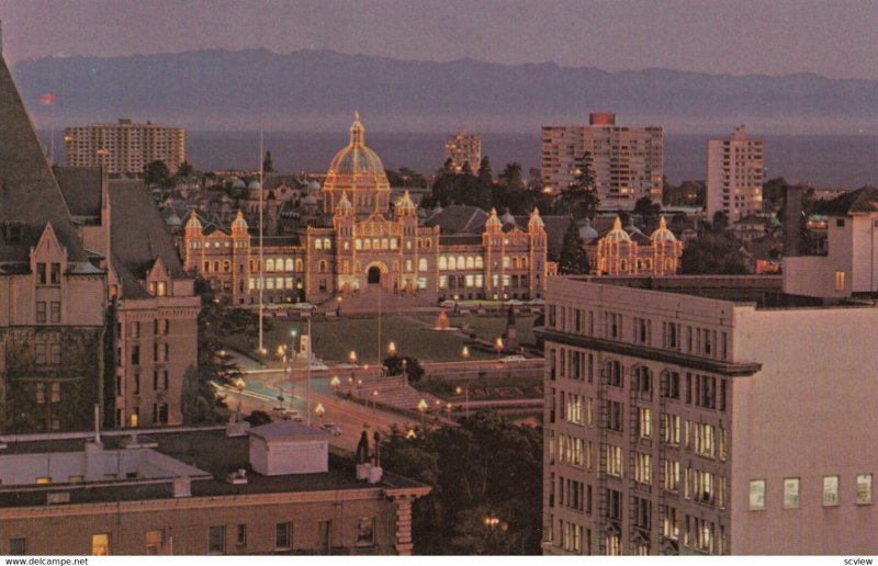 VICTORIA , B.C. , Canada , 1950-60s ; Parliament Buildings at dusk