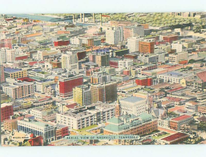 Unused Linen AERIAL VIEW OF TOWN Nashville Tennessee TN n3698