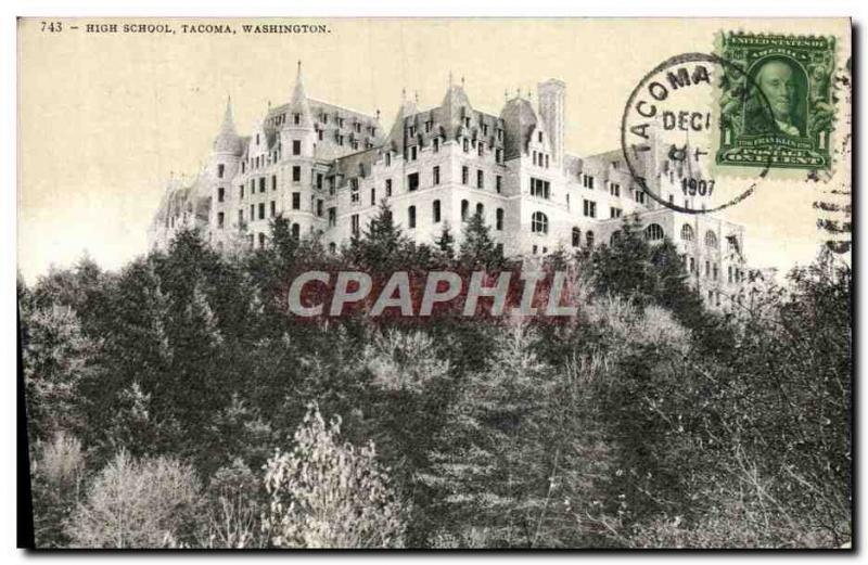 Postcard Old Tacoma Washington High School