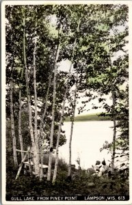 RPPC Real Photo Postcard Wisconsin Lampson Gull Lake from Piney Point 1950s Z11