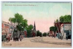 c1910 Main Street from Jamaica Avenue Flushing Long Island NY Postcard