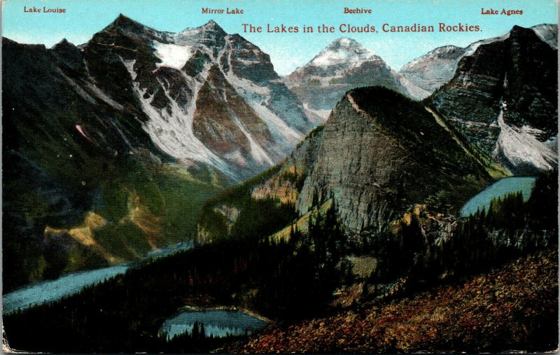 Vtg Lakes in the Clouds Lake Louise Agnes Beehive Mirror Alberta Canada Postcard