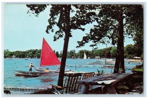 c1950's Devil's Lake Pleasant Drive Sailboat Manitou Beach Michigan MI Postcard