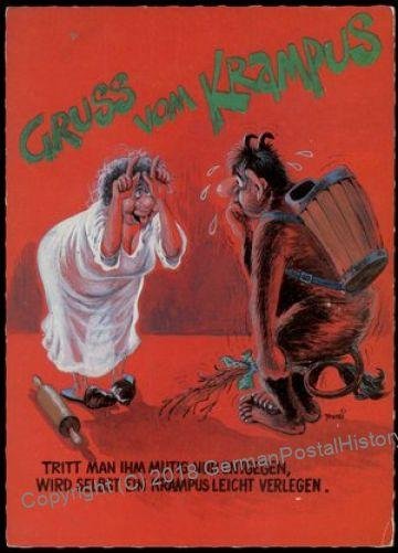 Austria 1960s Classic Krampus Devil Christmas Card UNUSED 95364