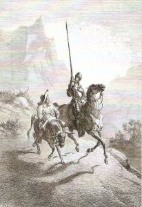 Don Quixote and Sancho riding, by G. Doré Fine art, modern Spanish postcard