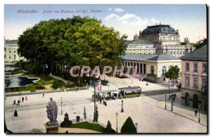 Postcard Old Theater Wiesbaden Kurhaus mit kgl Partie am Theater