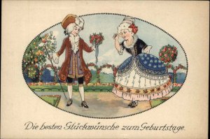 German Birthday Victorian Boy and Girl Elaborate Costumes c1910 Postcard