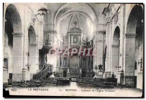 Postcard Old Rennes Interior of I Church Toussaint